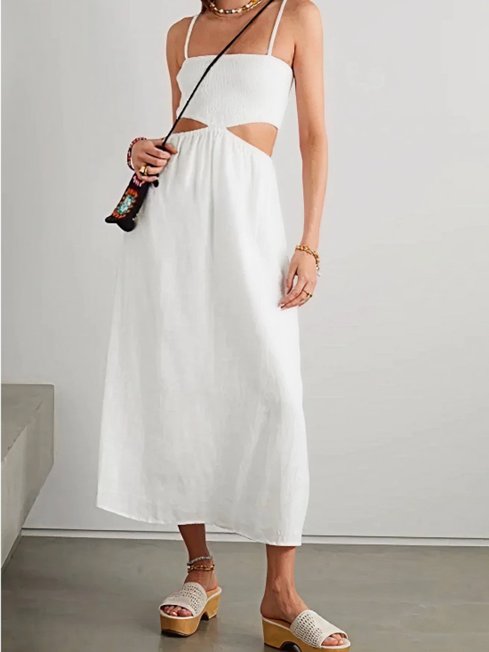 Faithfull the Brand White Cutout Maxi Dress with Slim Straps
